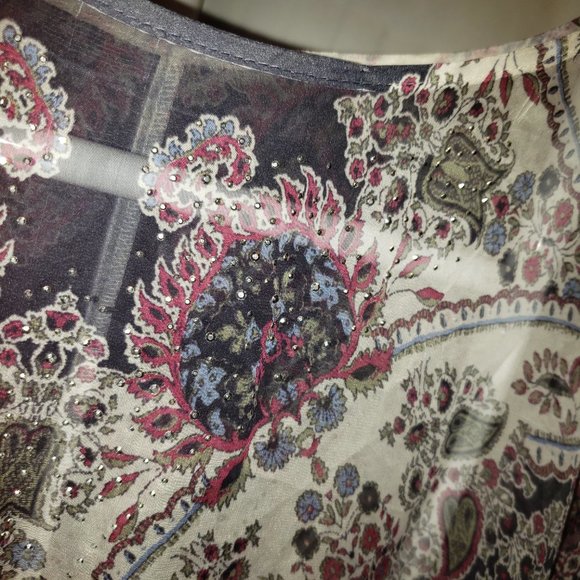 Scarf Overlay Poncho See-through Flowy Fabric Floral Paisley Design One Size - Picture 2 of 7